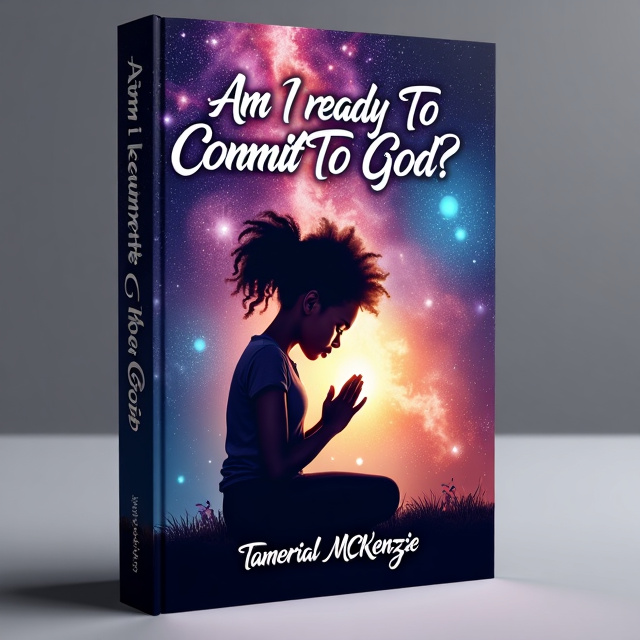 The cover features a young black girl with natural hair, kneeling down in prayer. She is facing down, with her eyes closed and hands clasped together. Behind her is a vibrant and colorful starry galaxy, representing the spiritual and celestial connection. The overall composition is centered and balanced, highlighting the girl's devotion and connection to God.