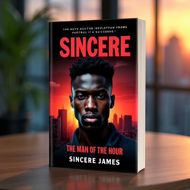 The cover features a close-up image of a young Black man with a determined expression on his face. The image is placed against a backdrop of a city skyline at sunset, symbolizing the protagonist's journey from struggle to success.