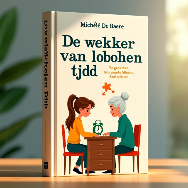 The cover features a teenager girl with long brown hair in a ponytail sitting next to her grandmother at a table. They are puzzling together, with a tall chest of drawers in the background. On top of the chest, there is a green travel alarm clock that subtly stands out. The illustration is soft, dreamy, and lightly magical, evoking feelings of innocence, joy, and discovery.