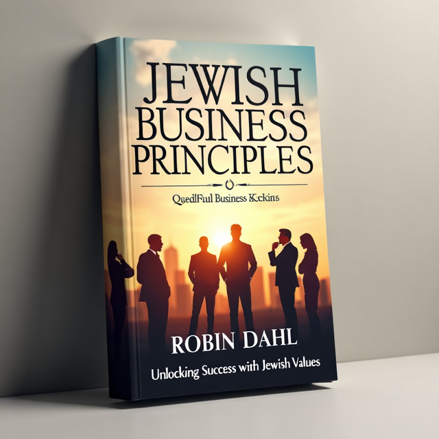 The cover features a group of business people in a thoughtful pose, symbolizing the intersection of Jewish values and business principles. The background is a gradient of warm colors, representing prosperity and success.