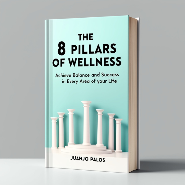 The cover features a simple and clean design with 8 white pillars standing tall and evenly spaced. They represent the pillars of wellness and balance in every area of life. The pillars are placed against a clear, light-colored background, creating a sense of calm and tranquility.