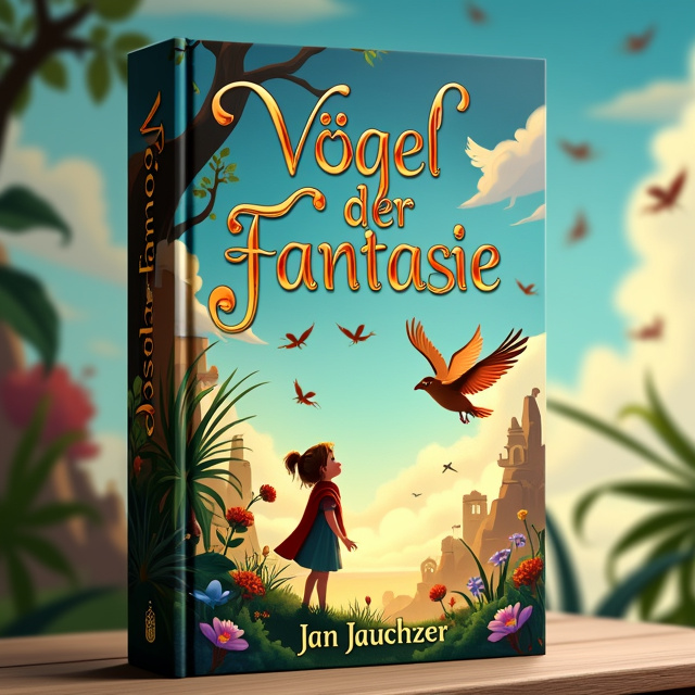 Aila is depicted in the foreground, looking up with awe at her majestic spirit bird soaring above. The enchanting landscapes of Nestoria are illustrated in the background, featuring vibrant flora, whimsical creatures, and floating feathers. The scene is filled with wonder and excitement, inviting readers to embark on a magical journey.