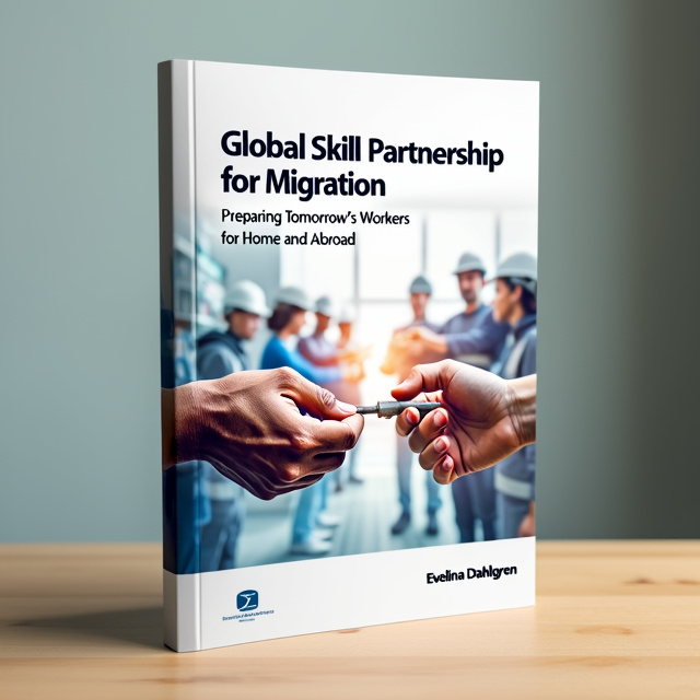 The cover features a pair of abstract hands, one from a low-income country and another from a high-income country, passing a tool to each other. The background shows various workers in action, representing different industries. The focus is on the human element, with close-up shots of hands engaging in different tasks, symbolizing skill transfer and cooperation between nations. Soft gradients with bold accents highlight the hands and tools, creating a sense of connection and shared purpose.