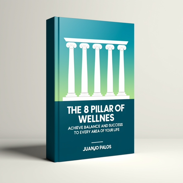 The cover features a clean and minimalistic design with eight white Greek pillars evenly spaced across the top half of the cover. Below the pillars, there is a gradient background starting from a clear blue color at the top and transitioning to a soft green at the bottom. The title of the book is centered in bold, white typography, with the word "8 PILLARS" emphasized in a slightly larger font size. The author's name is displayed in a smaller font beneath the title.