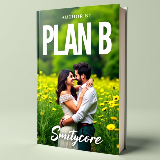 The cover features a couple embracing in a vibrant lime green field of flowers, with the title "PLAN B" displayed in large white letters at the center. The couple's expressions are joyful and happy.