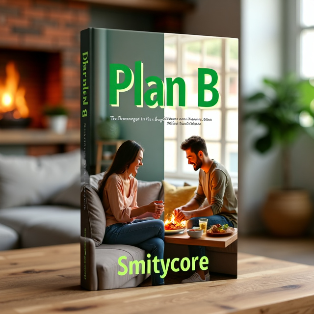 The cover features a split-screen design, with two rooms on either side. On one side, there is a cozy living room with a fireplace, soft lighting, and a couple sitting close together on a comfortable couch. On the other side, there is a vibrant kitchen with bright colors and a couple cooking together, laughing and enjoying each other's company.