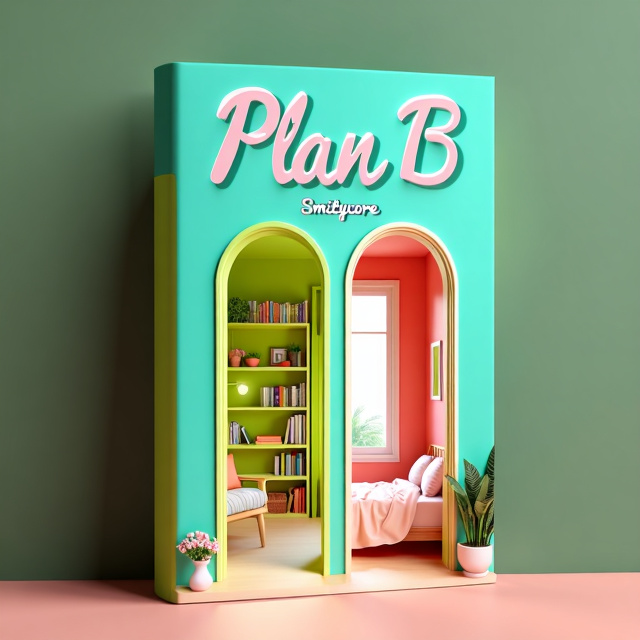 The cover features two interconnected rooms, representing the main characters' journey in the story. One room is decorated with vibrant lime green walls and filled with books, symbolizing the protagonist's love for literature. The other room is a cozy and romantic bedroom, adorned with soft pastel colors and flowers. The two rooms are connected by an open doorway, symbolizing the characters' connection and the choices they make. The overall style is modern and playful.