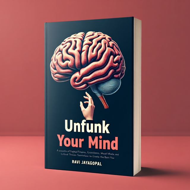 The cover features a close-up image of a human brain, with intricate intercrossed wiring representing the complexity of the mind. Overlaying the brain image is a tangled maze, symbolizing the mental challenges the book aims to address. Emerging from the maze is a hand, delicately untangling the mess, representing the book's goal of helping readers unjumble their thoughts and become better thinkers.