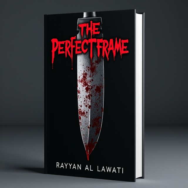 The cover features a close-up image of a bloody knife against a dark background. The title "The Perfect Frame" is displayed in bold, red letters in the upper half of the cover. The author name "Rayyan Al Lawati" is written in a smaller font at the bottom of the page.