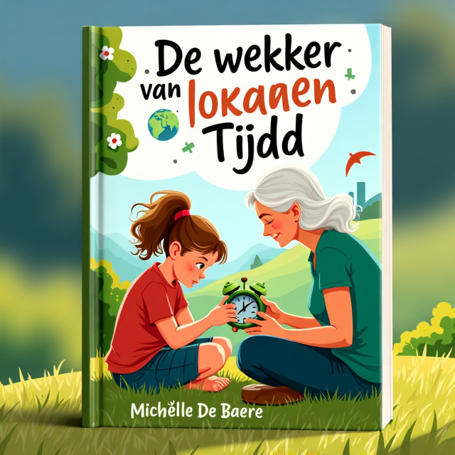 A fifteen-year-old girl and her grandmother are sitting on a grassy hillside, surrounded by a picturesque landscape. The girl is holding a green travel alarm clock, and they are both engrossed in solving a puzzle together. The scene is filled with vibrant colors, reflecting the sense of joy, wonder, and adventure portrayed in the book.