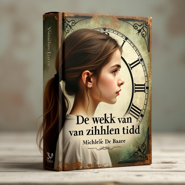 The cover features a 15-year-old girl with brown hair in a loose ponytail in the center, surrounded by a vintage travel clock. The girl's hair flows into the hands of the clock, symbolizing the connection between time and her life. The clock is intertwined with the grandmother's wrinkles, forming patterns connected to the numbers on the dial. The overall style is dreamy, mysterious, and warm, with soft colors that represent both youth and old age.