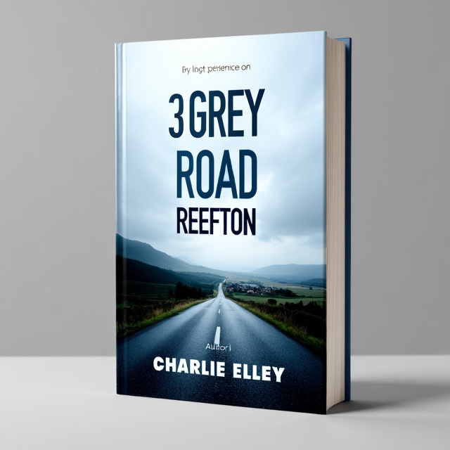 A close-up image of a grey road stretching into the distance, with a hint of a rural town in the background. The road leads the viewer's eye towards the center of the cover, where the title and author name are placed. A subtle blue gradient overlay adds depth and a touch of mystery to the design.