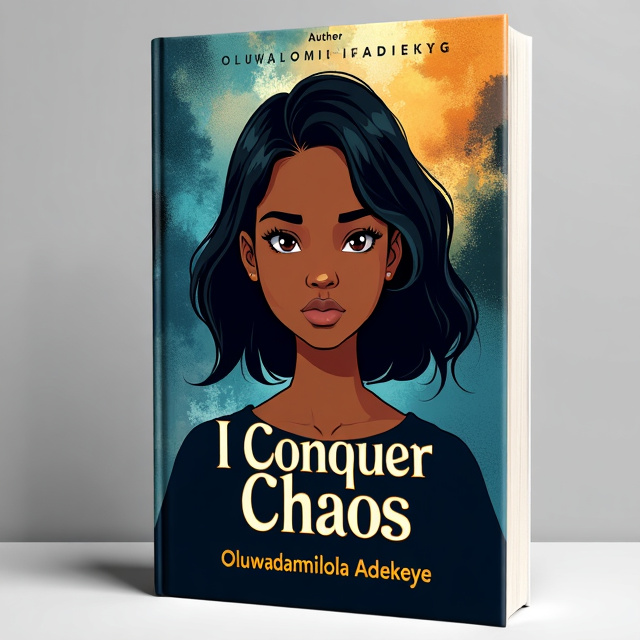 The cover design features a close-up image of a 16-year-old mixed-race girl with light skin and black shoulder-length hair. She is shown looking directly at the viewer with a determined expression. Behind her, there is an abstract representation of chaos in the form of swirling lines and shapes. The chaos gradually transforms into a serene and peaceful background, symbolizing the protagonist's journey of overcoming challenges and finding inner strength.