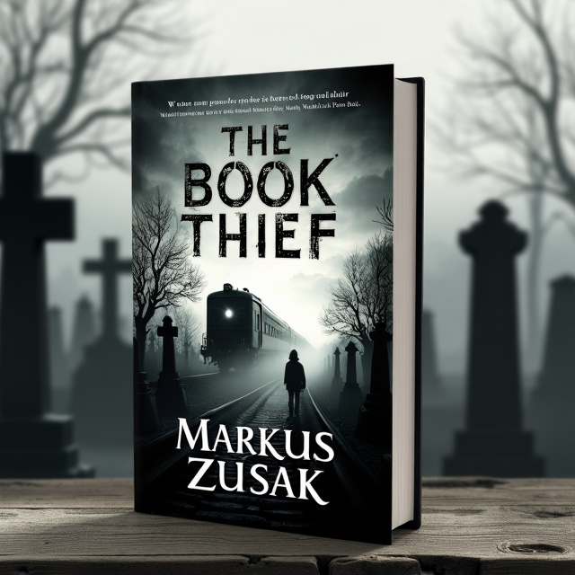 The cover features a black and white image of a graveyard with misty atmosphere in the background. In the foreground, there is a person standing alone, representing the main character. A train is passing by in the distance, symbolizing the war. The cover evokes a sense of sadness and loneliness.