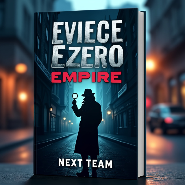 The cover features a dark and mysterious background of a moonlit cityscape, with tall buildings and streetlights casting long shadows. In the foreground, there is a silhouette of a detective figure, wearing a long trench coat and a hat, holding a magnifying glass. The figure is partially obscured, adding to the intrigue of the cover.