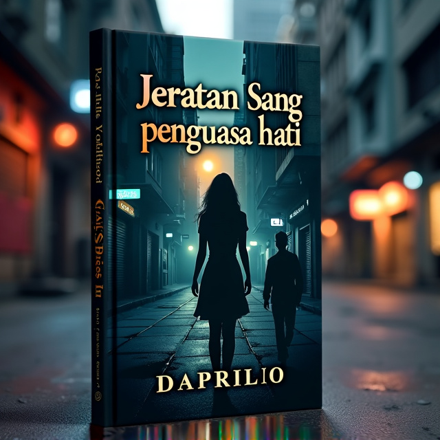 The cover features a dark and mysterious cityscape at night, with dimly lit streets and tall buildings towering overhead. In the foreground, there is a silhouette of a woman, her back turned towards the viewer, representing the protagonist Rania. Behind her, there is a shadowy figure of a man, partially obscured, symbolizing Darius. The composition creates a sense of intrigue and tension, reflecting the complicated and passionate love story between the two characters.