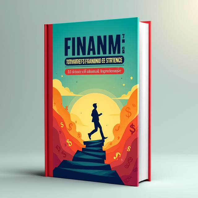 The cover features a bold and vibrant illustration of a person taking confident strides towards financial independence. The illustration is placed in the center, with a gradient background transitioning from warm to cool colors, symbolizing progress. The title is prominently displayed at the top, with the subtitle below it. A subtle watermark of money symbols is added to the background for added depth.