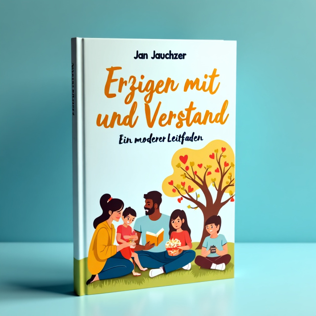 The cover features a diverse family, consisting of a mother, father, and two children, engaging in various activities together. They are shown reading a book, playing in a park, and sharing a meal, capturing the essence of parenting and nurturing moments. The background showcases a soft blue color, creating a calming atmosphere. A tree with leaves shaped like hearts is incorporated, symbolizing love, support, and emotional growth.