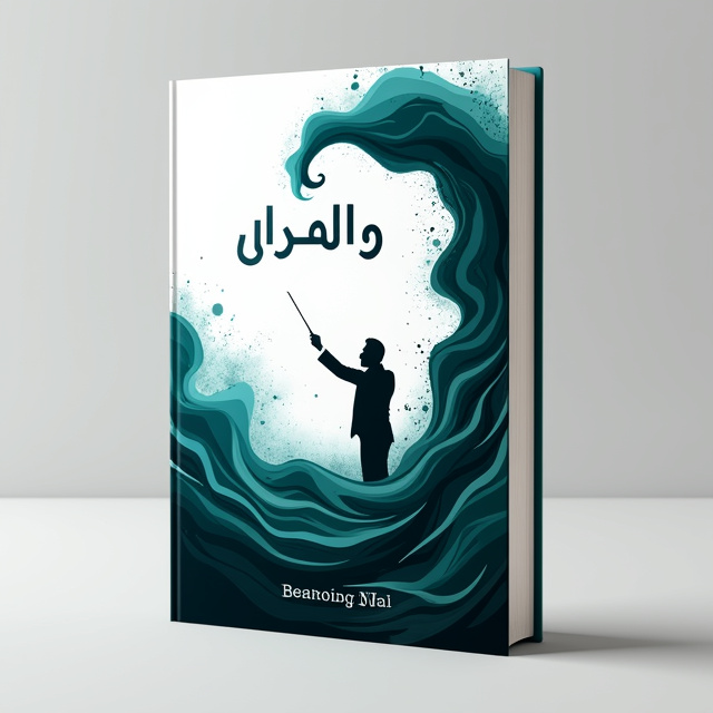 The cover features a symphony conductor's silhouette against a white background, with swirling waves of turquoise and black emanating from the conductor's baton. The waves symbolize the inner thoughts and emotions explored in the book.