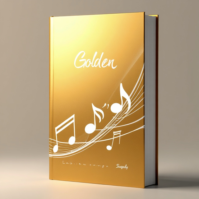 The cover will feature a golden background with a gradient effect, transitioning from a lighter shade at the top to a deeper gold at the bottom. In the center, there will be an abstract illustration of musical notes forming a symphony. The notes will be white and elegantly curved, creating a sense of movement and harmony.