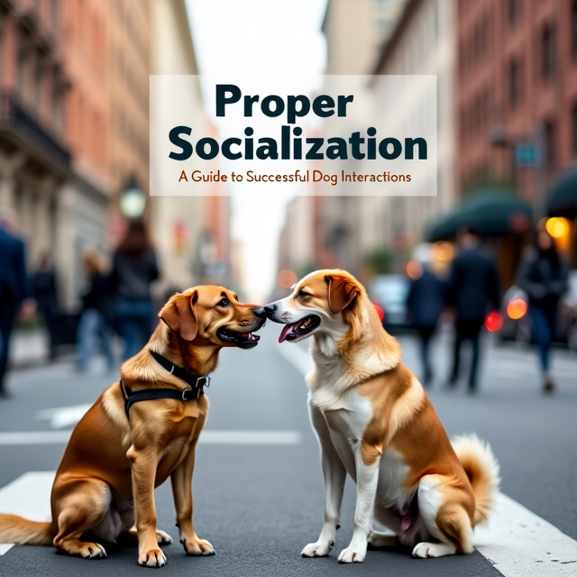 The cover features two older dogs standing on a city street. They are surrounded by buildings and pedestrians, showcasing the urban setting. The dogs are engaged in a friendly interaction, demonstrating their proper socialization skills.