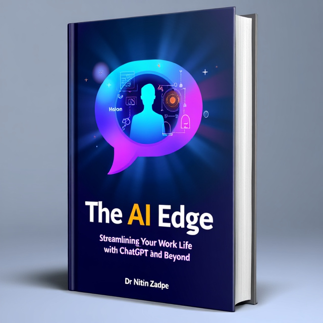 The cover features a sleek and futuristic design with a gradient background transitioning from vibrant blue to deep purple. In the center, there is an abstract representation of a chat bubble, symbolizing communication and technology. Within the chat bubble, we see the silhouette of a person, representing the reader, interacting with AI. This composition conveys innovation and curiosity.