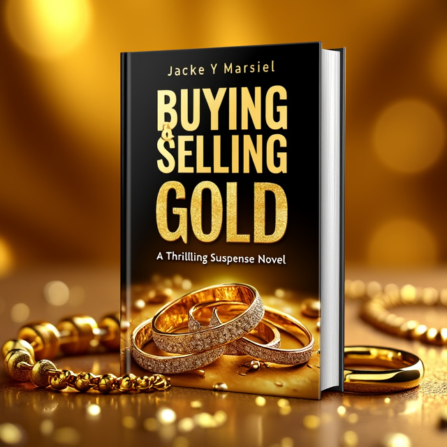 The cover features a striking gold background with a close-up photograph of glistening gold jewelry, including rings, necklaces, and bracelets. The arrangement creates a sense of luxury and opulence, capturing the essence of buying and selling gold.