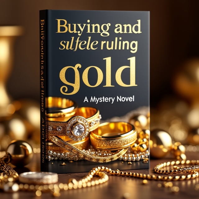 The cover features a beautiful, shimmering pearl-colored background with a close-up image of gold jewelry in the foreground. The jewelry includes rings, bracelets, and necklaces, creating an enticing and luxurious atmosphere.