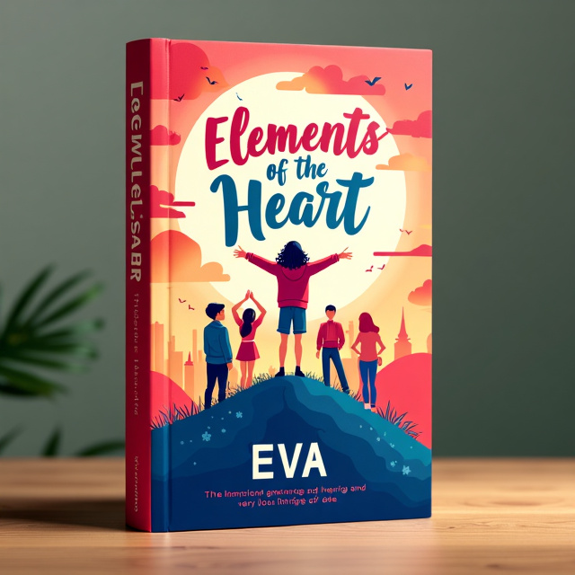 The cover features a vibrant illustration of Joy, the protagonist, standing on a hilltop with her arms wide open, capturing her adventurous spirit. The background showcases a mix of red and blue hues, symbolizing the elements of the heart. Surrounding Joy are her close-knit group of friends, showcasing the importance of friendship in the story.