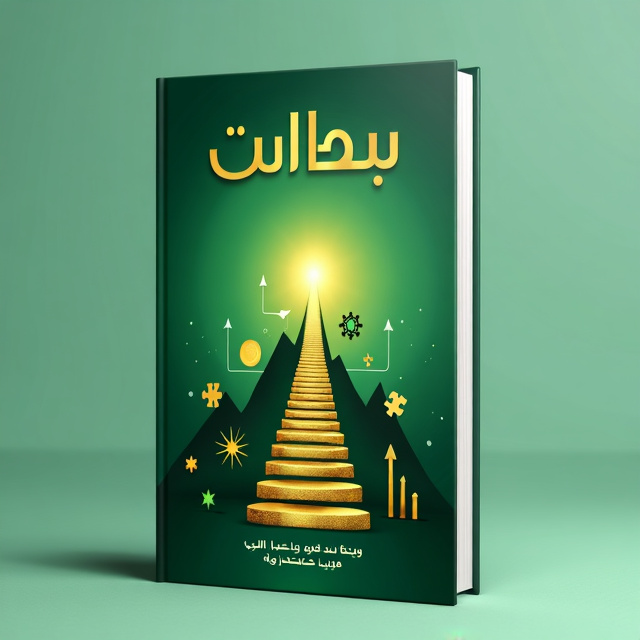 The cover features a vibrant green background with a gradient effect, fading from light to dark. In the center, there is a golden path leading towards a shining light at the top. Along the path, there are various symbols representing personal development and success, such as a mountain peak, a key, a puzzle piece, and a rising arrow.