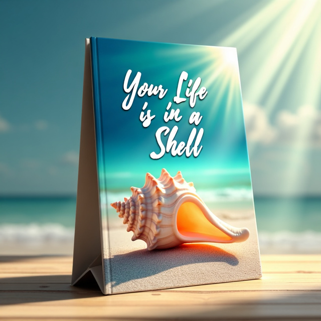 The cover features a vibrant and uplifting image of a seashell on a beach, with rays of sunlight breaking through the clouds in the background. The seashell represents the idea of life being contained within a shell, while the beach and sunlight evoke positivity and hope.