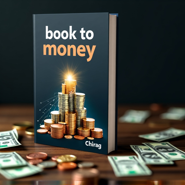 The cover features a dark background with a stack of different currencies in the center, forming a pyramid-like shape. Surrounding the currencies are scattered coins and dollar bills, representing the concept of earning money. The top of the pyramid is highlighted with a burst of light, symbolizing the happiness and excitement of earning the first money.