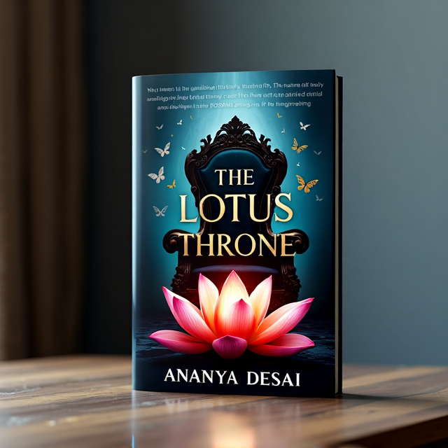 The cover features a dark and ominous throne at the center, surrounded by lotus petals that create a sense of purity amidst corruption. The throne is depicted in a powerful and imposing manner, exuding an aura of intrigue and tension. There are subtle geopolitical elements in the background, symbolizing the political themes of the book. The color palette consists of dark blue, black, and gold, with accents of red to convey intensity.