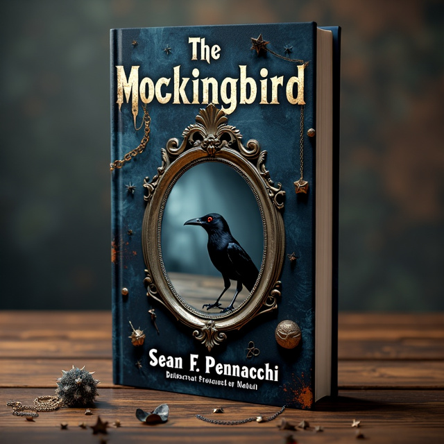 The cover features a photorealistic twisted mirror placed at the center, surrounded by dark witchcraft symbols and elements. In the reflection of the mirror, a menacing Mockingbird is shown. The overall style is dark and eerie, with a hint of supernatural elements.