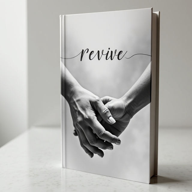 The cover features a close-up image of two hands intertwined in a loving embrace, with a subtle black and white filter applied to the image. The hands are delicately positioned to emphasize the emotional connection between the characters. The background is a simple, clean white to create a contrast with the black and white image and evoke a sense of purity and tenderness.