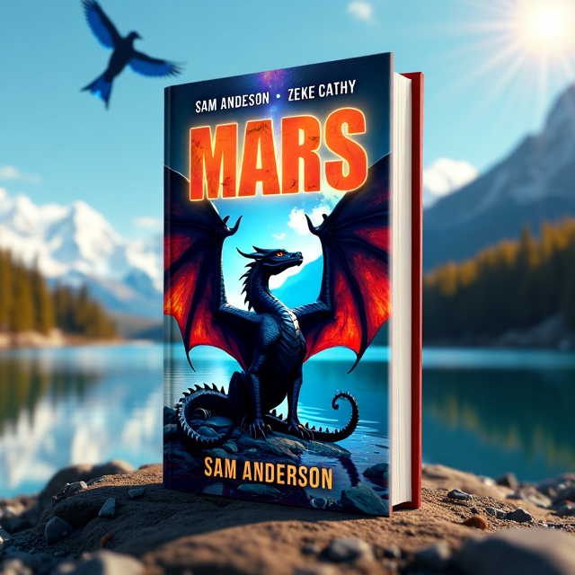 The cover features a large black dragon in the foreground, with vibrant colors and intricate details, set against a backdrop of a serene lake. Behind the dragon, there is a majestic blue bird in flight, adding a sense of wonder and adventure to the scene.