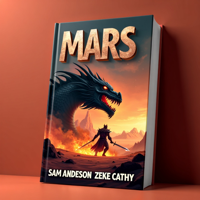 The cover features a big black dragon in the foreground, surrounded by flames and smoke. In the background, a dwarf warrior is engaged in battle with the dragon, wielding a sword. The scene is set on the red sands of Mars, with a hint of a futuristic cityscape visible in the distance.
