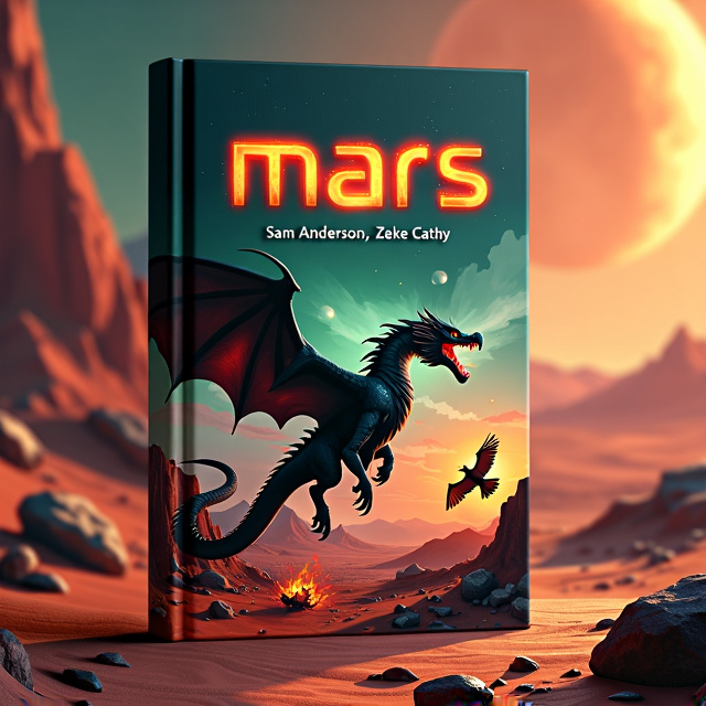 The cover features a dynamic scene with a big black dragon engaged in a fierce battle with a giant bird in the backdrop of the Martian landscape. The dragon is shown in mid-flight, with its wings spread wide and flames spewing from its mouth. The bird is depicted with outstretched wings and sharp beak, ready to defend itself. The colors used are vibrant and eye-catching, with a mix of deep blacks, fiery reds, and bold greens.