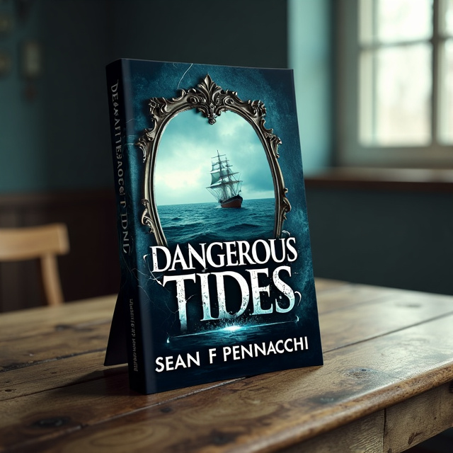 The cover features a photorealistic image of a twisted mirror, reflecting a dark and stormy sea with a ship in distress. The mirror is cracked and distorted, adding to the ominous atmosphere.