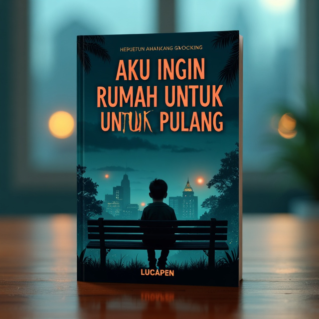 The cover features a dark, moody background with minimal lighting. In the foreground, a boy sits on a bench, facing the city at night. The city is depicted with minimal details, creating a sense of emptiness and loneliness. The boy's posture is slouched, conveying a feeling of sadness and longing.