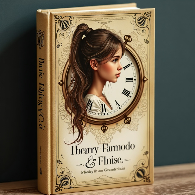 The cover features a 15-year-old girl with brown hair in a loose ponytail in the center, surrounded by a vintage travel clock. The girl's hair flows into the hands of the clock, symbolizing the connection between time and her life. The clock is intertwined with the grandmother's wrinkles, forming patterns connected to the numbers on the dial. The overall style is dreamy, mysterious, and warm, with soft colors that represent both youth and old age.