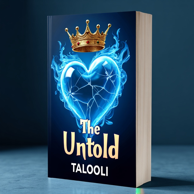 The cover features a bold and striking image of a crown, positioned at the top center of the cover. Below the crown, there is a glass heart, cracked but still intact. The heart is surrounded by swirling blue mist, giving it an ethereal and magical appearance.