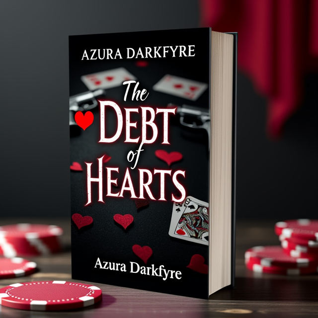 The cover depicts a dark and mysterious scene with a close-up of a poker table. The table is adorned with cards, hearts, and a gun, symbolizing the elements of the story. The background is black, adding to the overall mysterious atmosphere.