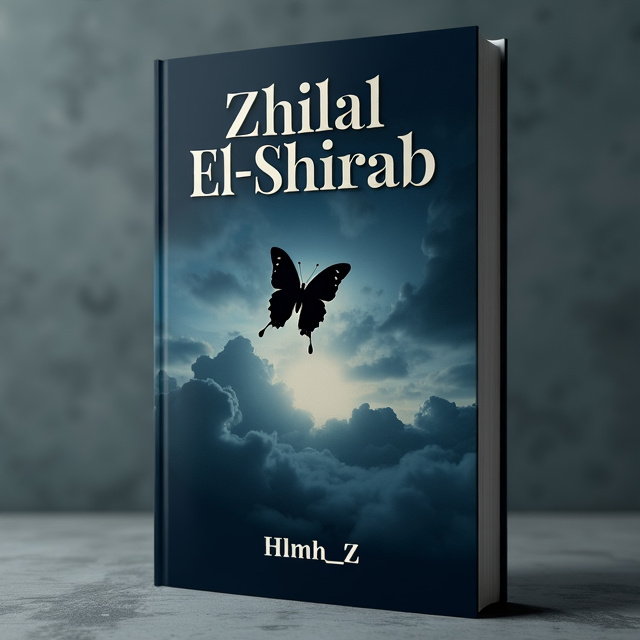 The cover depicts a dark and calming beautiful sky in shades of dark blue and gray. The sky is the main element, taking up most of the cover space. In the center of the sky, there is a solitary butterfly in flight, adding a touch of elegance. The overall vibe of the cover is sad and melancholic, evoking emotions of longing and romance.