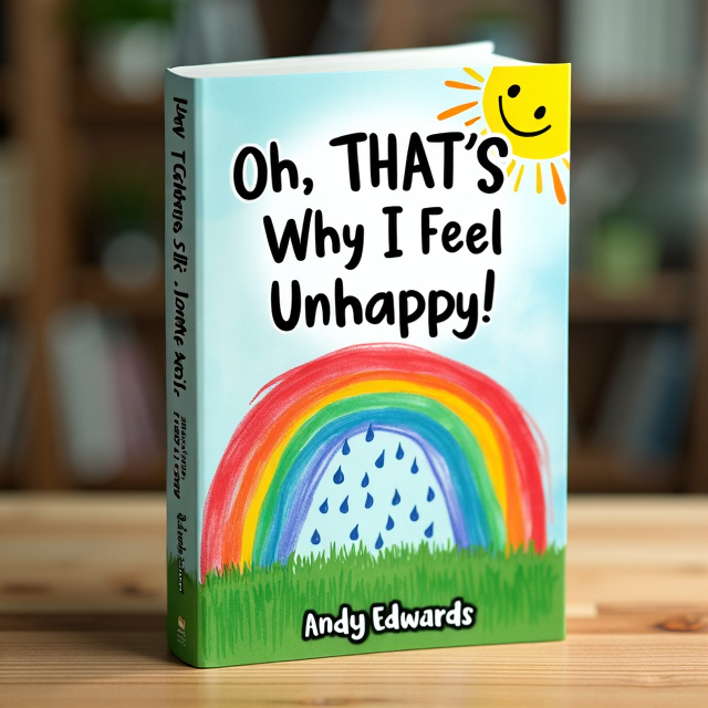 The cover features a whimsical drawing of a bright yellow sun smiling down from the top, with a vibrant rainbow arcing across the center of the cover. Below the rainbow, raindrops fall gently onto a field of green grass. The overall style is playful and colorful, with hand-drawn elements.