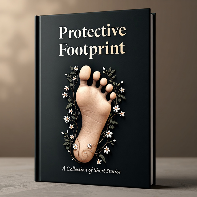 The cover features a black background with a close-up image of a protective footstep in the foreground. The footstep is surrounded by delicate vines and flowers, representing the growth of love and protection. The overall style is elegant and impactful.