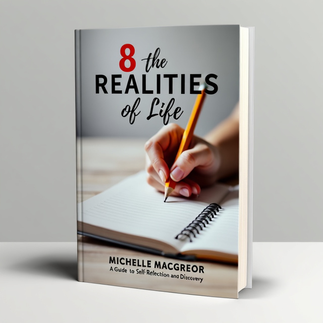 The cover features a close-up image of a person's hand holding a pencil, with a blank workbook open in front of them. The image is set against a light background with subtle textures, symbolizing the journey of self-reflection and learning.