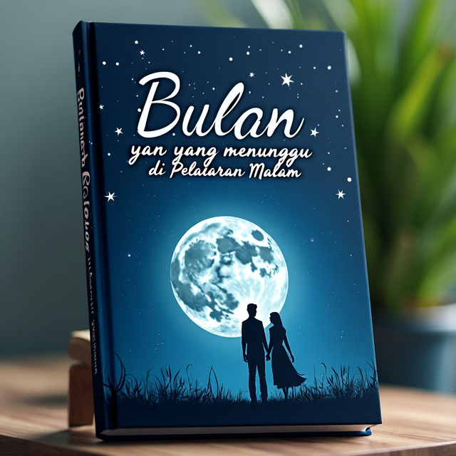 The cover features a night sky with a full moon, surrounded by twinkling stars. In the foreground, there is a silhouette of a couple holding hands, gazing at the moon. The overall style is dreamy and romantic.
