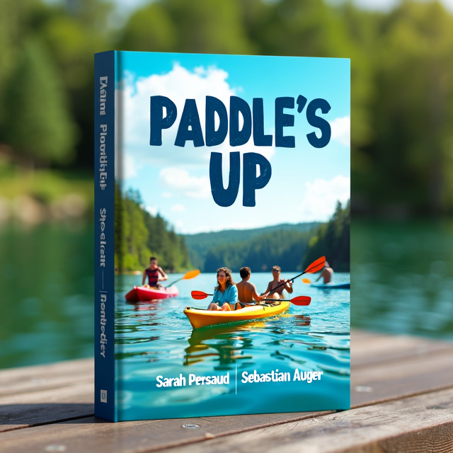 The cover features a vibrant lake scene with a kayak and paddleboard in the foreground. A group of diverse people are seen enjoying the water activities, creating an energetic and happy atmosphere.