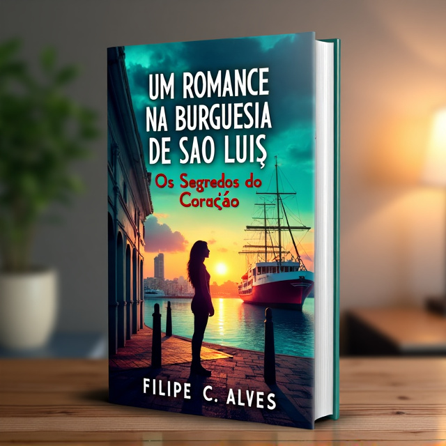 The cover features a captivating scene of a bustling port with a ship docked, surrounded by the city of Sao Luis in the background. The main focus is on Kiyoko and Dom Henrique, positioned in the foreground, gazing into each other's eyes, symbolizing their budding romance amidst the challenges they face.